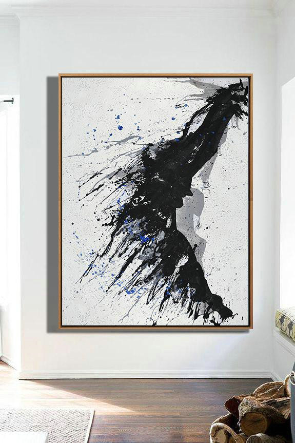 Large Abstract Painting,Hand-Painted Black And White Minimal Painting On Canvas,Big Art Canvas